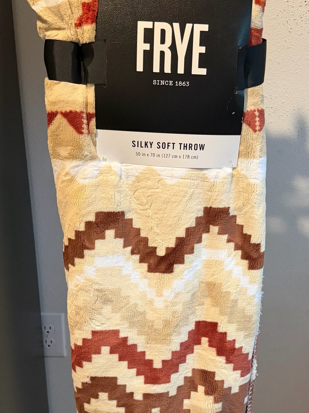 FRYE Tan, Cream and Brown Geometric Silky Soft Throw